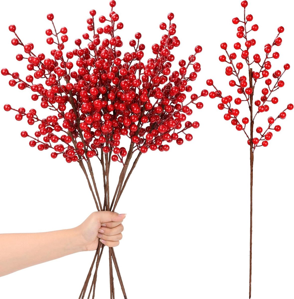 Kunstbessen Stengels - Rode Bessen Takken - Bloemstukken Maken - Extra Lange Stengels - 63.5 cm - Rood