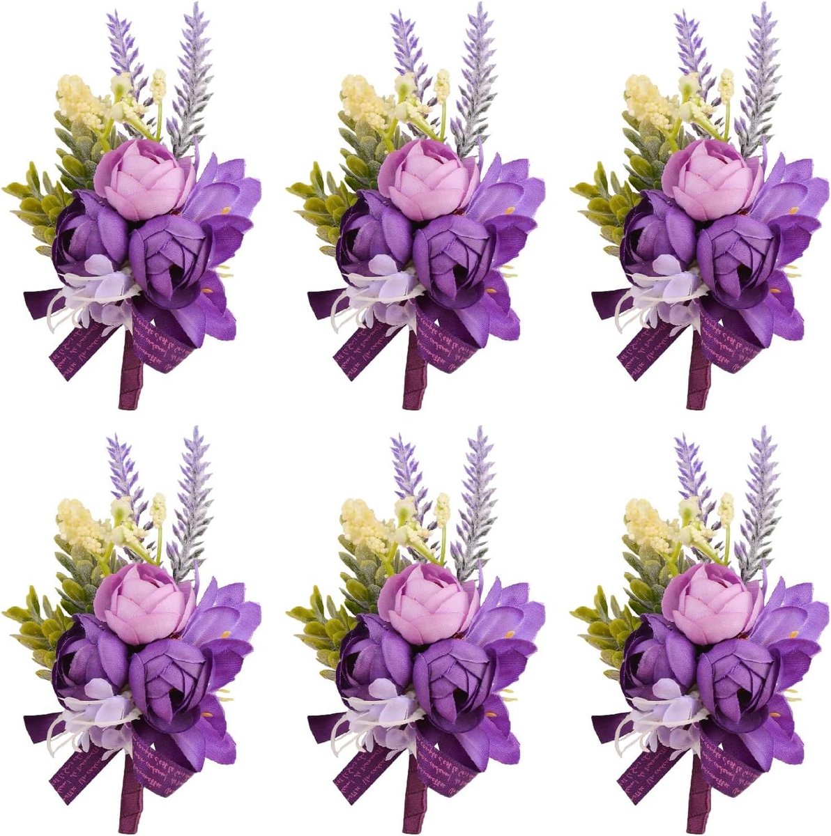 Bruiloft Corsages - Paarse Rozen - Feestelijke Aankleding - Realistisch Ontwerp - 6 Stuks - Paars