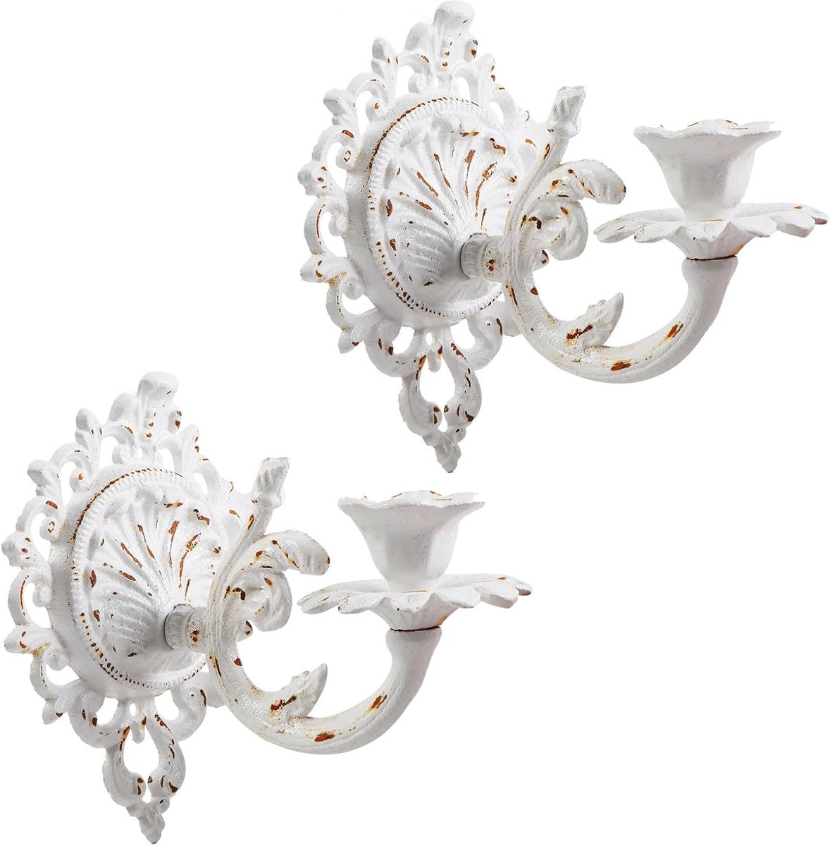 Wandkandelaar Set - Kaarsenhouder - Woondecoratie - Gietijzer - 18x12x18 cm - Wit
