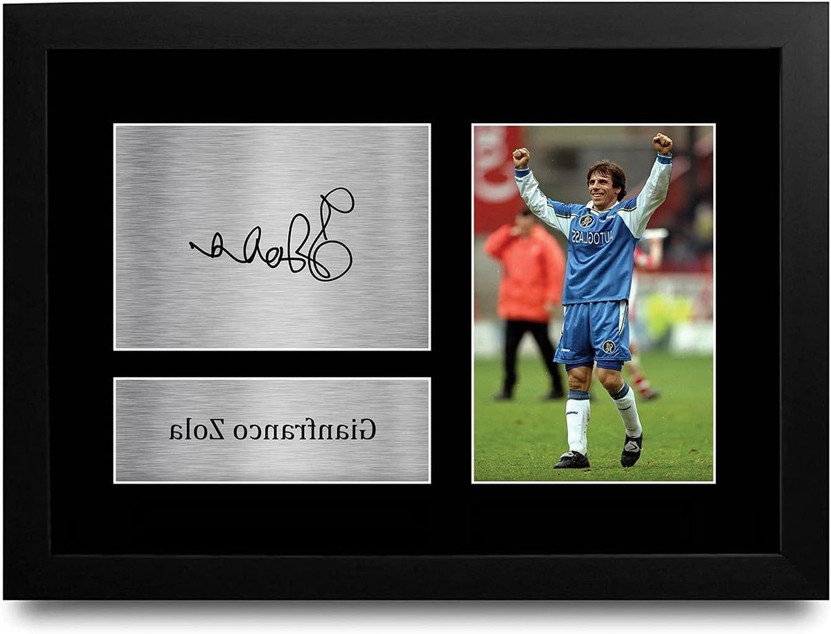 Voetbal Foto - Sport Memorabilia - Wanddecoratie - Gedrukte Handtekening - A4 Ingelijst - Zwart