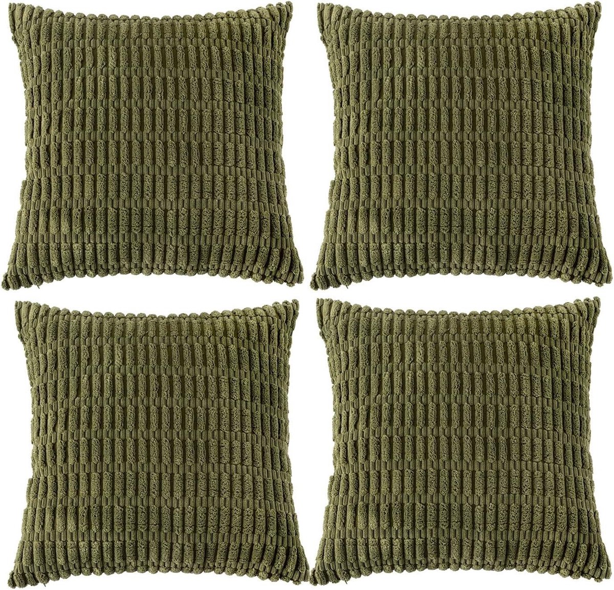 Fancy Homi Decoratieve kussenhoezen in boho-mosgroen, 4 stuks, 55 x 55 cm, voor bank, bed, sofa, rustiek, modern, boerderij, huisdecoratie, zachte pluche, corduroy, schattig, vierkant, 55 x 55 cm