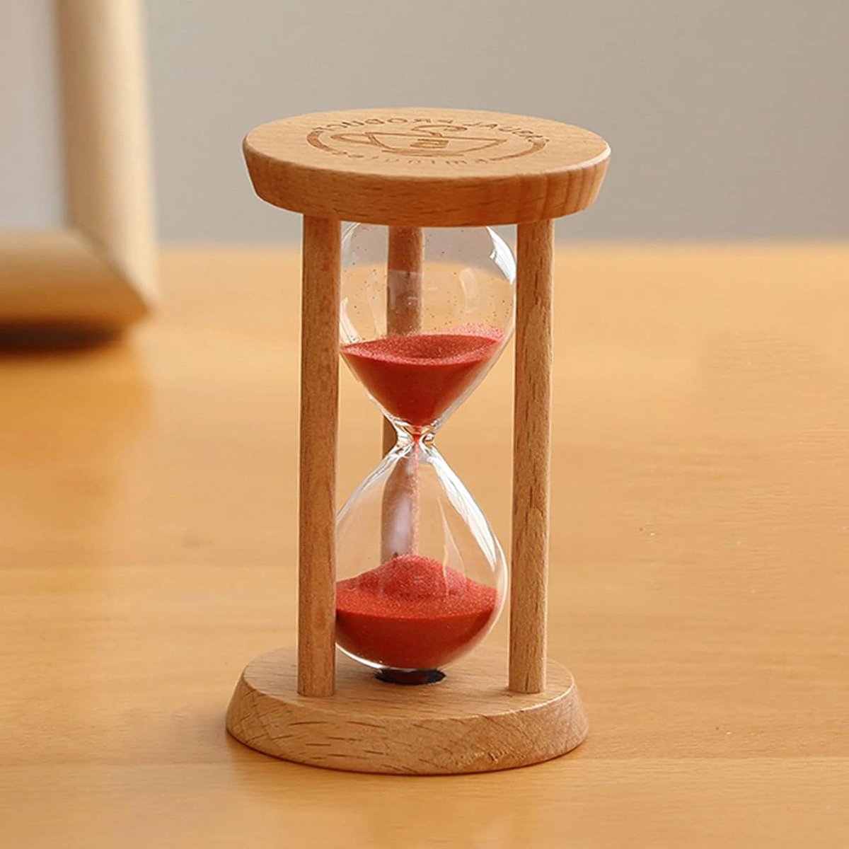 Zandloper Klok - Zandloper Timer - Tijd Management - Houten Frame - 10 x 5 cm - Rood Zand