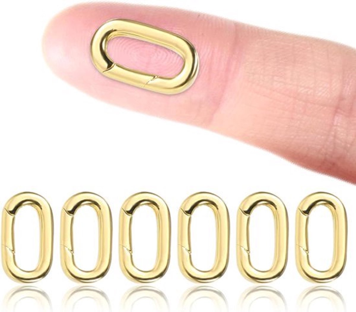 6 stuks ovale kettingverlenging goud - Mini-kettingsluiting met gouden karabijnsluiting