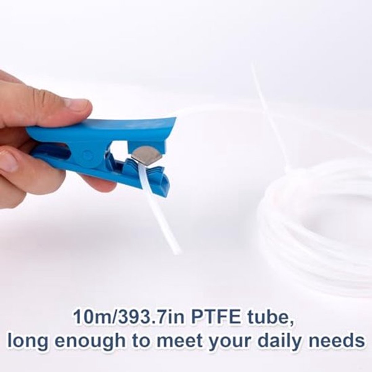 PTFE-slang met snijkop, 10 m PTFE Teflon-slang binnendiameter 2,5 mm buitendiameter 4 mm 3D-printer PTFE-slang met blauwe snijkop voor Bambu Lab A1/A1 Mini/P1P/P1S/X1C Creality K1/K1 Max Ender 3 V3 (wit)