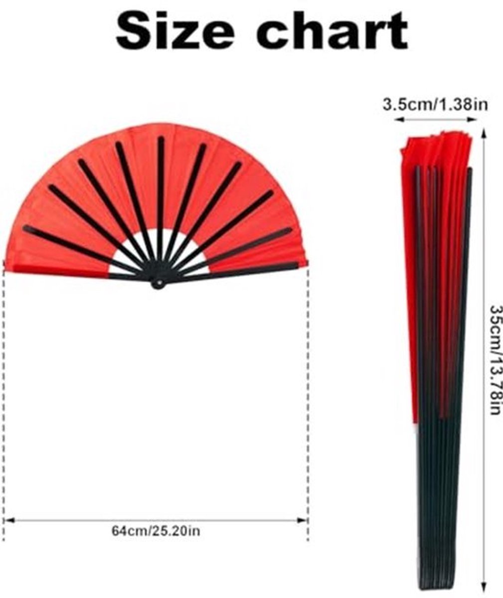 Grote Vouwbare Handfan - Plastic Rave Handfan - Rood & Zwart - Lichtgewicht en Duurzaam