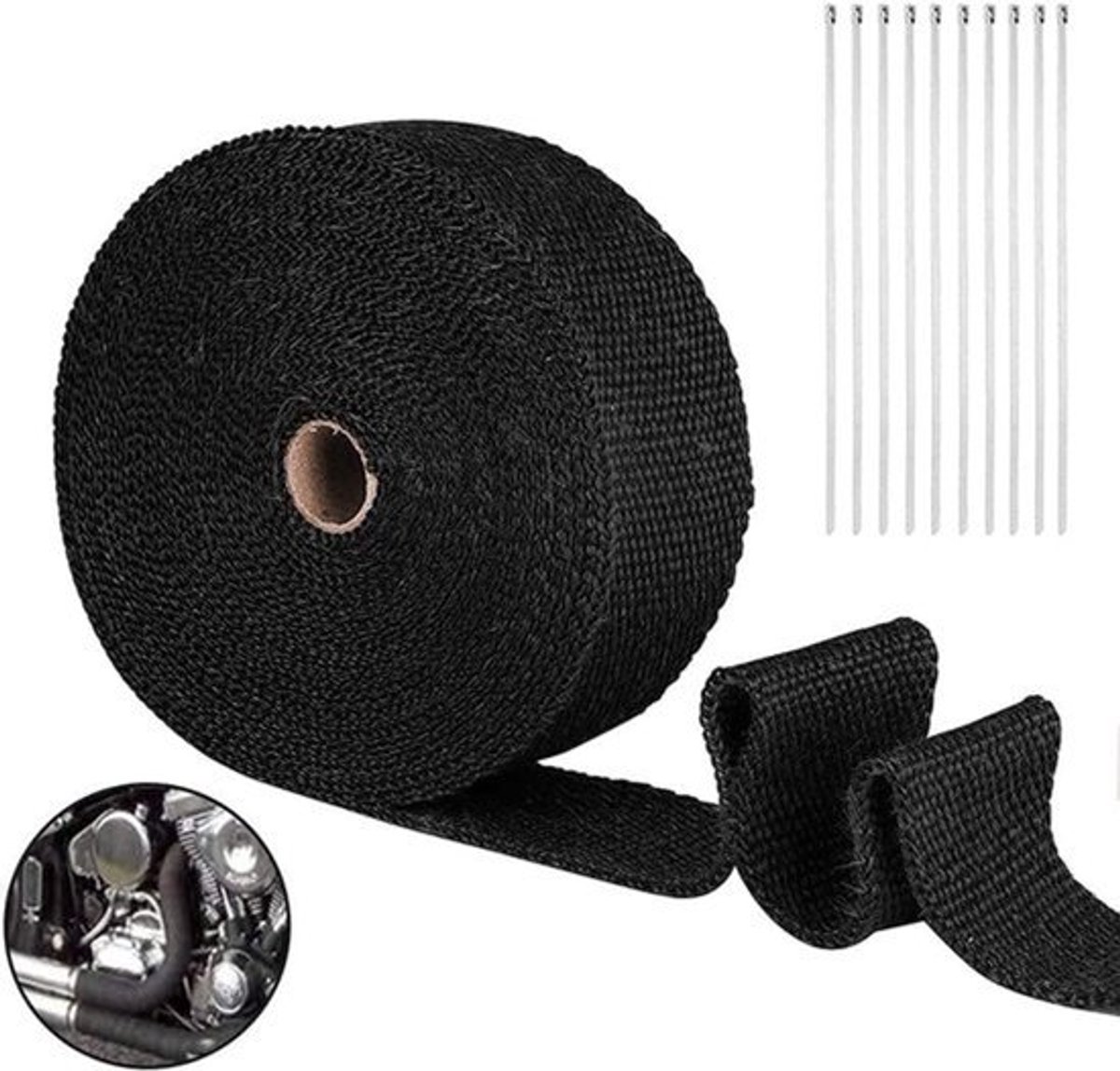 Warmtebescherming Tape 10m - Basaltvezel - Hoogrendement Motorfiets Isolatie