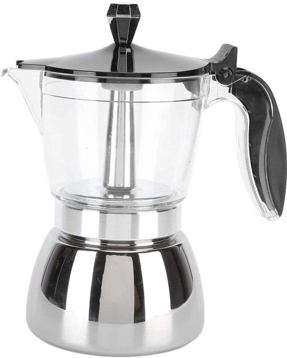 Moka Pot, 6 kopjes klassieke kristallen Italiaanse achthoekige kookplaat espressomachine, koffiezetapparaat met filtertrechter voor cappuccino melk macchiato mokka, ondersteuning inductie gasfornuis verwarming