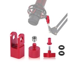 Metalen Microfoonbevestigingsadapter, Inclusief 3/8" of 1/4" Schroefadapter Compatibel met Hyperx Quadcast Microfoonstandaard en Vervangende Microfoonarmaccessoire (Rood)