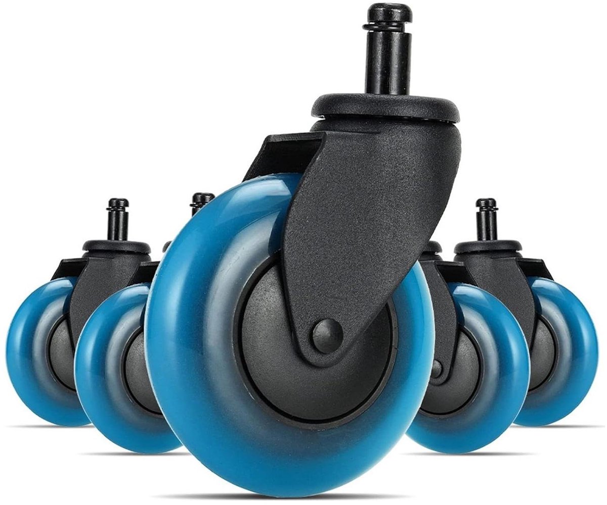 Bureaustoelwielen - Zachte Rollen - Vloeren Beschermen - 360 Graden Draaibaar - 3 Inch - Zwart Blauw
