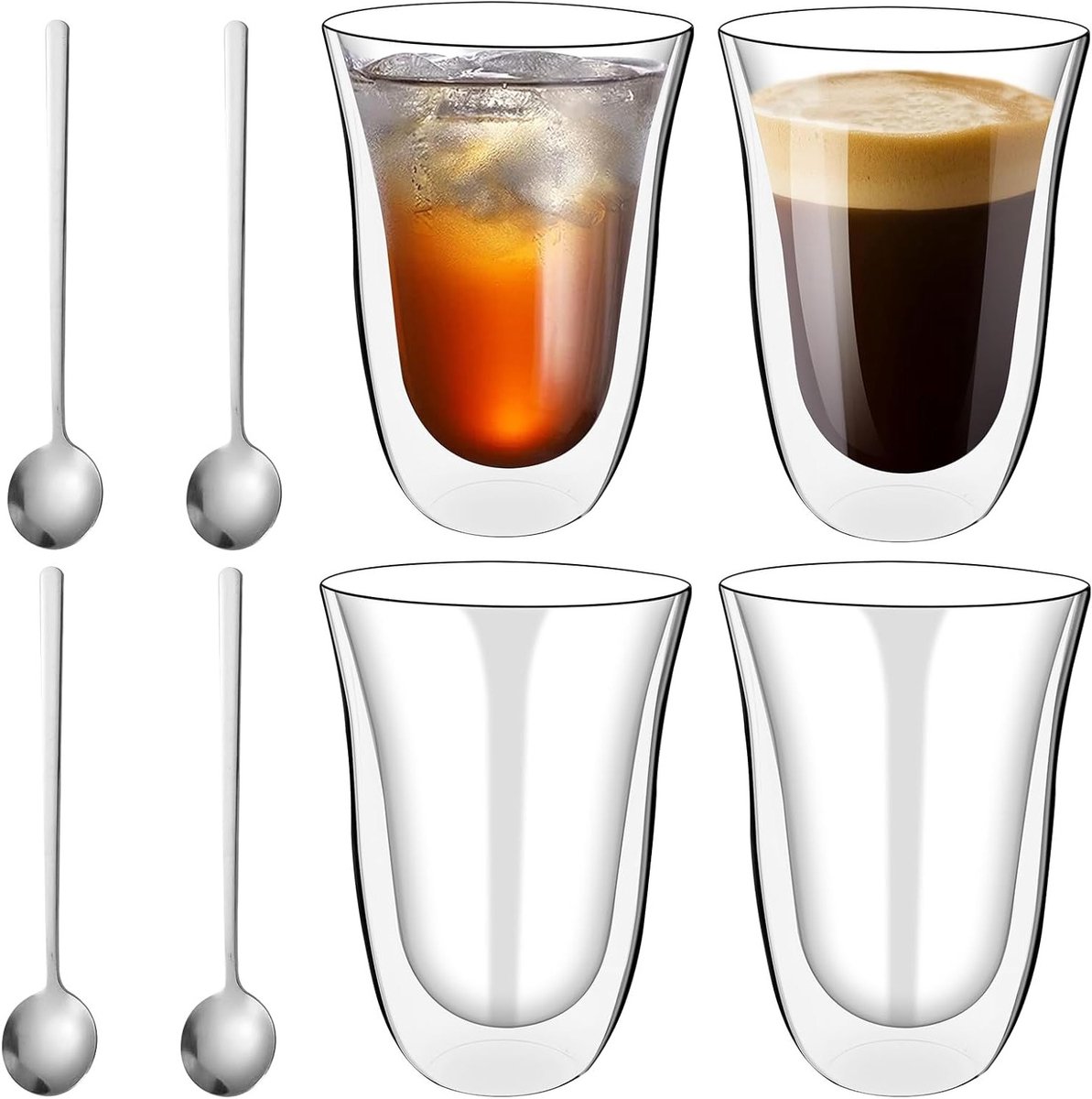 Set van 4 Dubbelwandige 300 ml Glazen Koffiemokken - Ideaal voor Cappuccino, Thee en Latte, Perfect voor Feestdagen en Verjaardagen