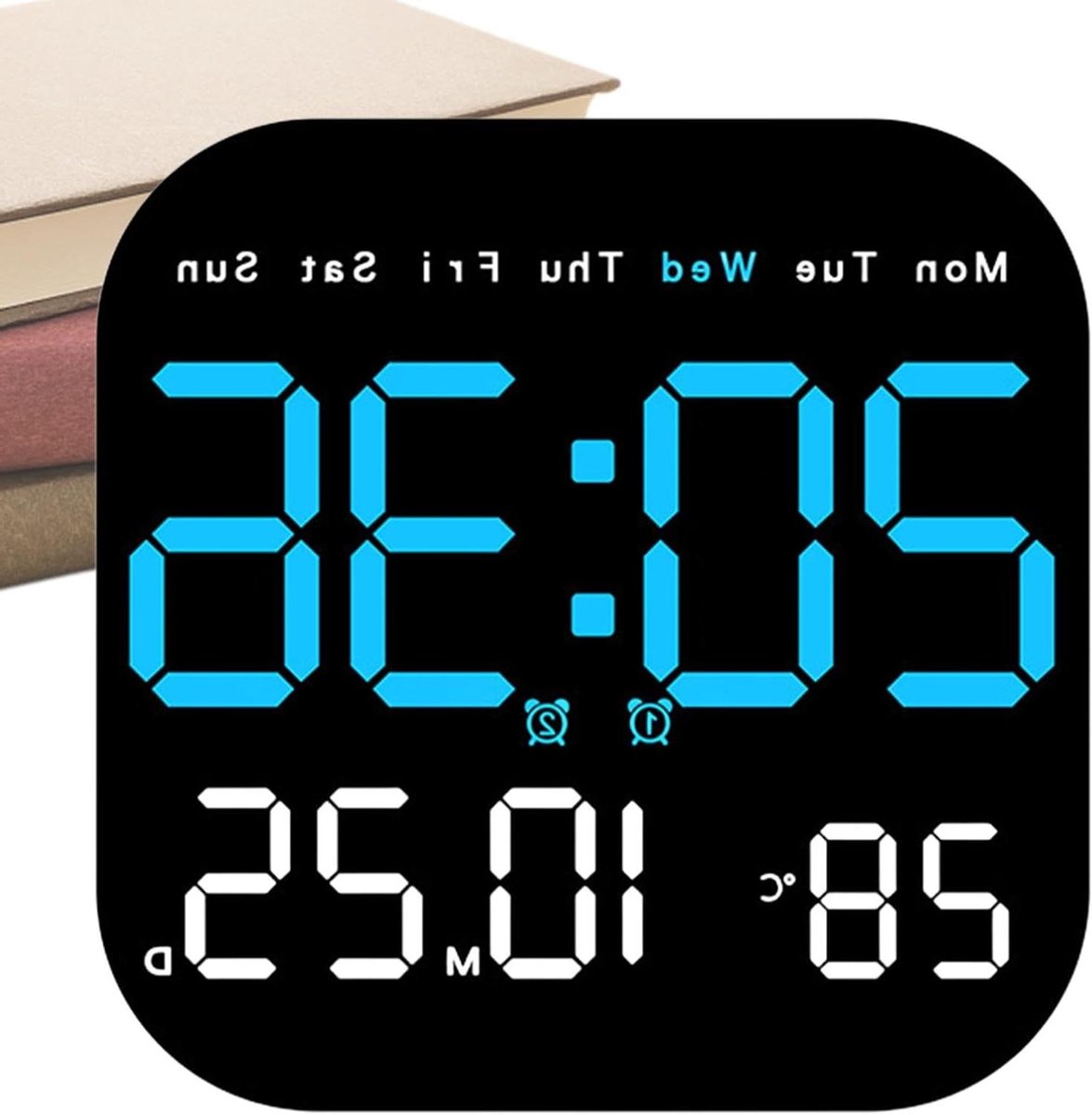 Digitale Klok - LED Klok Wekker - Tijdweergave - Groot Scherm - 18.5x18.5 cm - Meerkleurig
