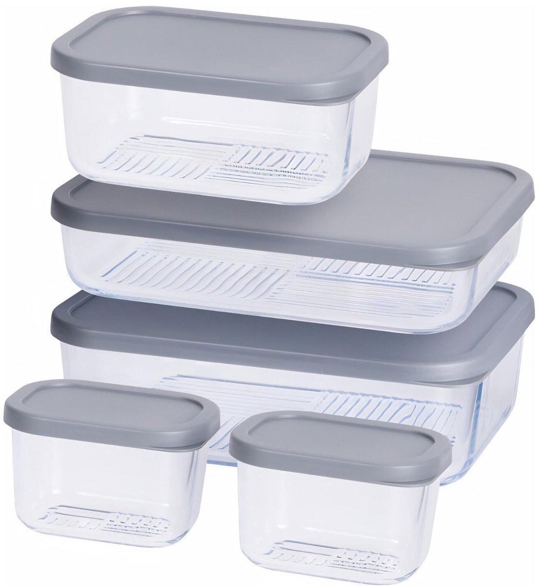 Excellent Houseware Vershoudbakjes - glas/kunststof - grijs/transparant - 5x - bewaarbakjes