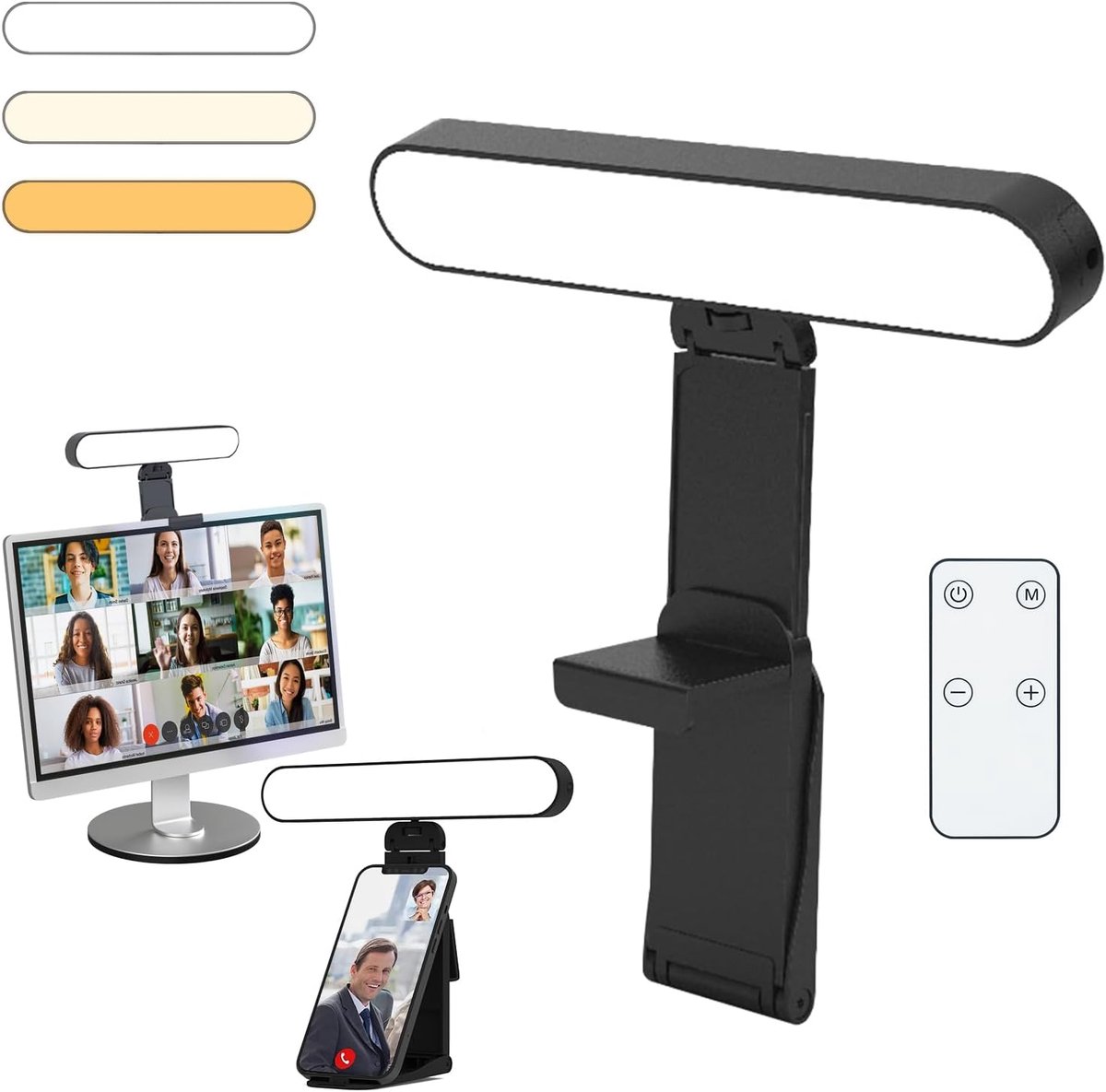 Videobellenlamp voor laptop en telefoon, telefoon-selfielamp, Zoom-vergaderlamp voor videobellen en make-up, pc-webcamverlichting, livestreamverlichting met afstandsbediening, **Geschikt voor** laptops en smartphones.