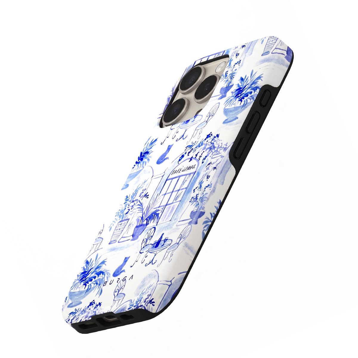 Burga, Coque pour Geschikt voor Apple iPhone 16 Pro Max MagSafe Tough Double Couche Motif Sobremesa, Wit / Blauw