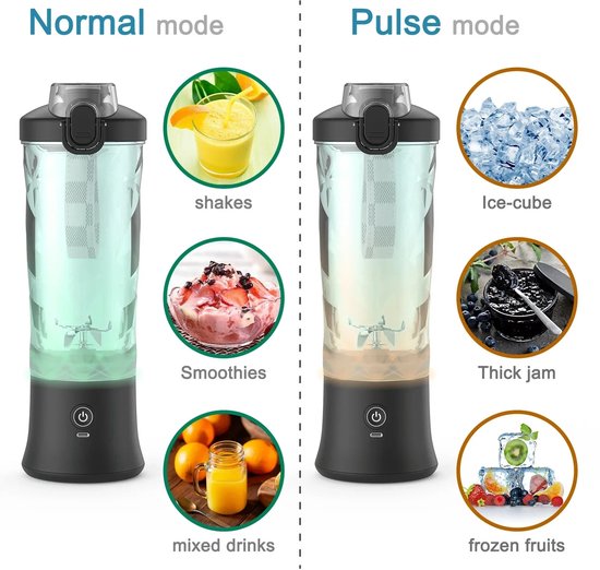 Novendo Goods - Draagbare blender 600 ml oplaadbaar USB-C - Smoothie maker met 18000 RPM en 4000 mAh batterij - Mini juicer voor fruit, ijs en shakes voor onderweg — afbeelding 4