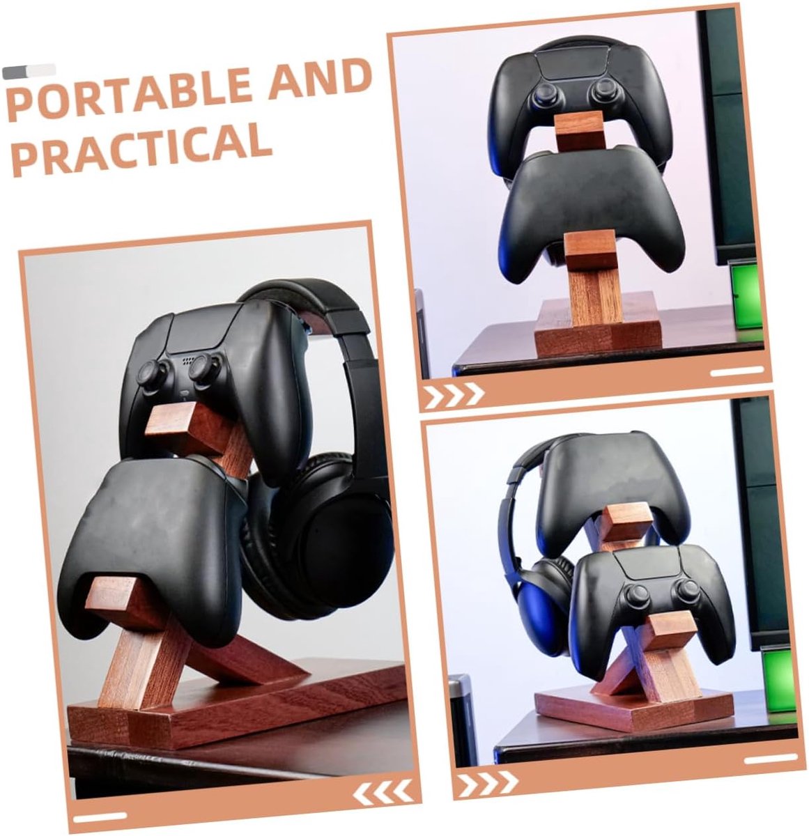 Controller Standaard - Opberghouder Hanger - Gaming Setup - Stevig Hout - 24.5 cm - Bruin — cadeau in Gadgets - foto 3