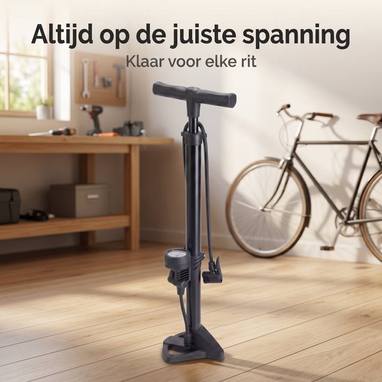 Cheqo® Fietspomp Staand - Vloerpomp met Manometer en Drukmeter - Geschikt voor Alle Ventielen - Dunlop Ventiel - Presta Ventiel - Schrader Ventiel - Hogedruk Pomp - Dubbele Ventielkop - Ballenpomp - Luchtpomp - Fietsaccessoires - Zwart — afbeelding 5