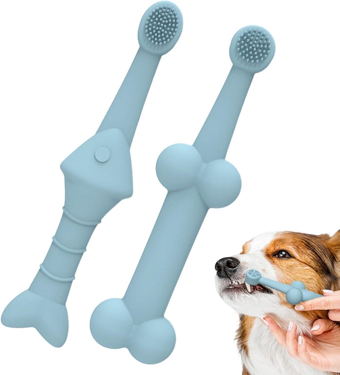 Borstel voor Katten - Tandenborstel Huisdier - Gebitsverzorging Huisdier - Zachte Siliconen Borstelharen - 2 Stuks - Groen Blauw Beige