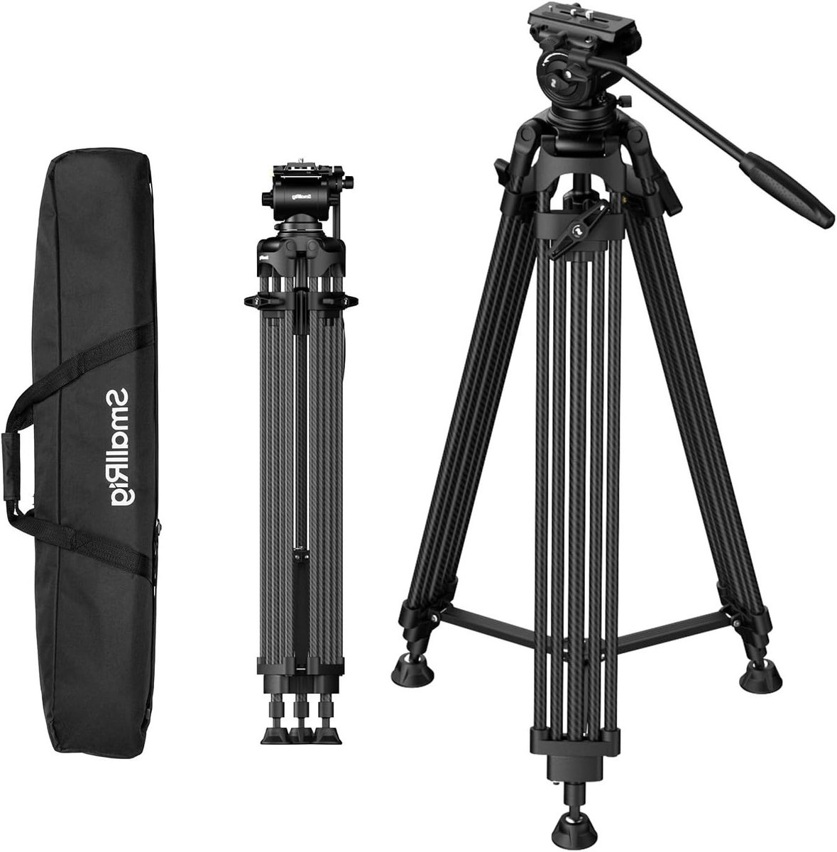 Zware Carbon Fiber Videostatief tot 75" met Fluid Head, Geschikt voor DSLR en Camcorders, Snel en Eenvoudig Uit te Breiden, Tot 22lb Belastbaar