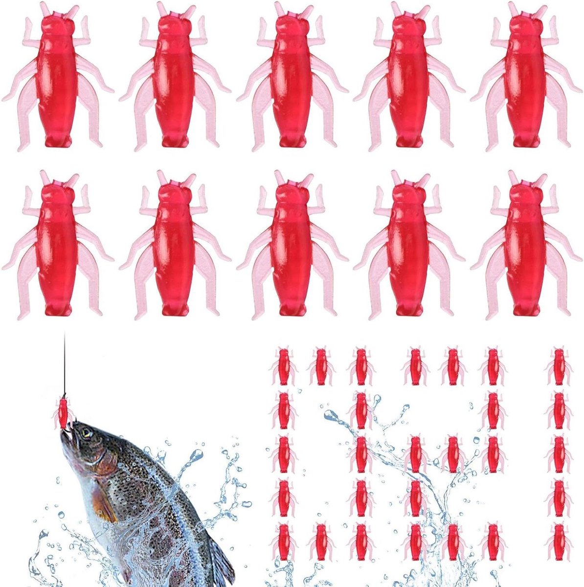 Kunstaas Set - Vislokazen Jig Set - Vissen Vangen - Realistische Worm Jig - 2 cm - Rood