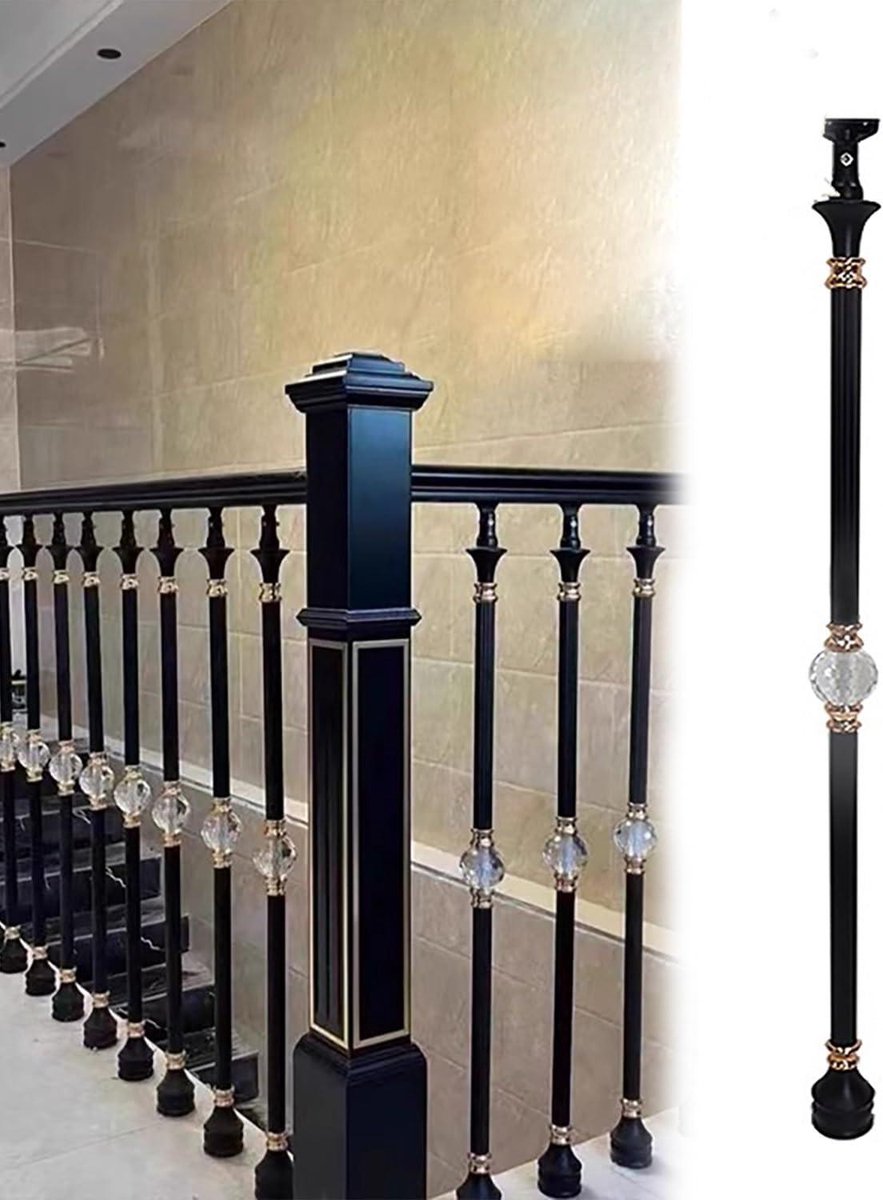 Trapleuning Kit - Leuningpaal Baluster - Veiligheid Verbeteren - Verstelbare Hoekbeugel - 90 cm - Zwart