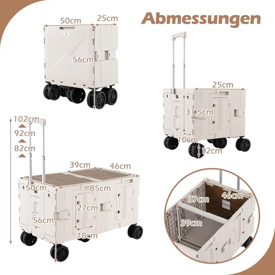 Bolderkar Opvouwbaar - Tuinwagen Campingwagen - Spullen Vervoeren - Uitbreidbare Opslagruimte - 150 liter - Wit — afbeelding 5