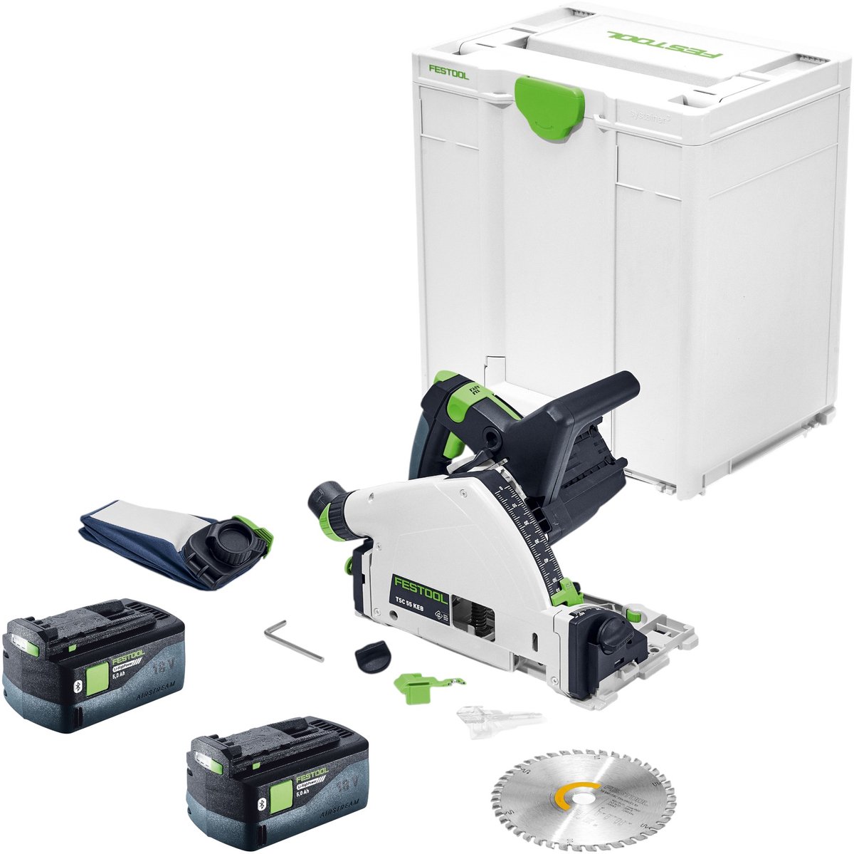 Festool TSC 55 KEB-Basic accu-invalzaag 18 / 36 V 160 mm borstelloos + 2x accu 5,0 Ah + Systainer - zonder oplader
