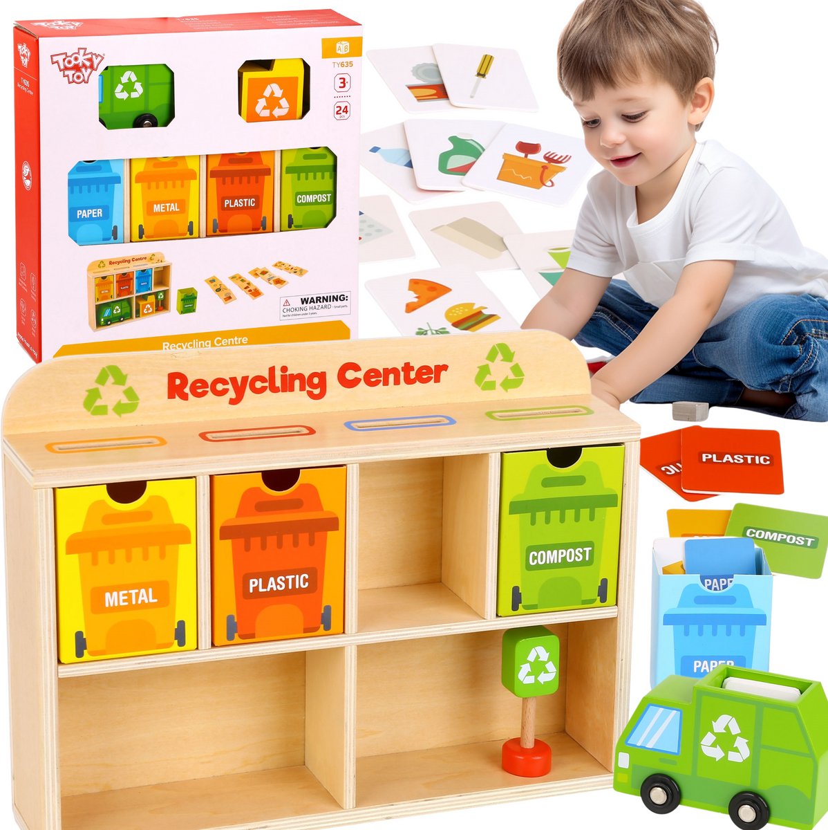 Tooky Toy houten recyclingcentrum Educatieve sorteerder - UNI