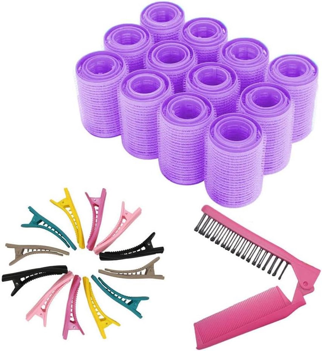 Haarrollers Set - Krulspelden Flexibel - Haar Krullen - Hittevrij Ontwerp - 36 Stuks - Paars