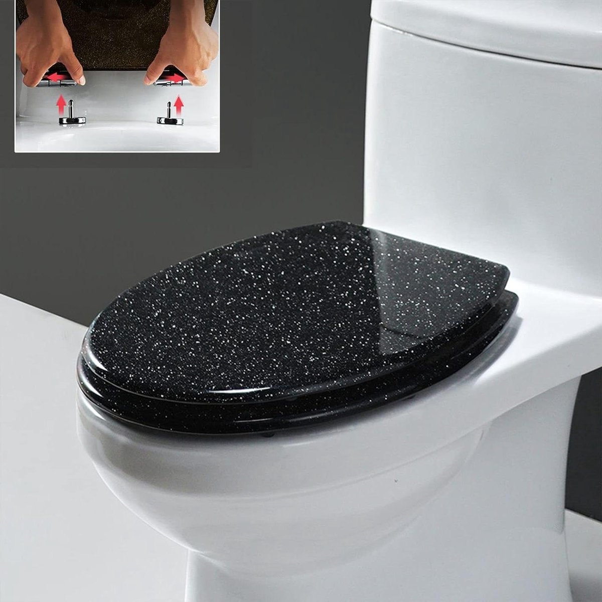 Hars Toiletbril - WC-bril Glitter - Badkamer Decoratie - Softclose Scharnieren - 36x42 cm - Zwart