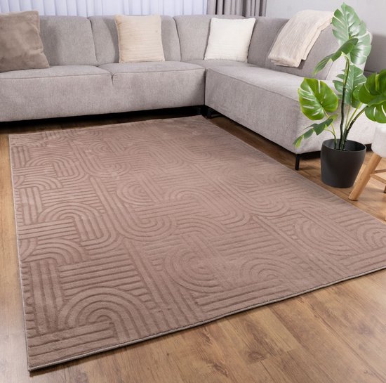 Taupe Tapijt Wasbaar Laagpolig Vloerkleed met Anti Slip Koho Japandi Stijl Wasbaar op 30° - 200x290cm- Modern - Woonkamer - Salon - Slaapkamer - Eetkamer