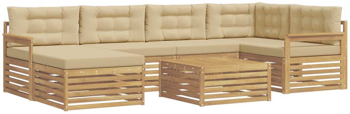 vidaXL Buiten - bank - set - 7 - st - 6-zits - Wit - en - Beige Wit en Beige