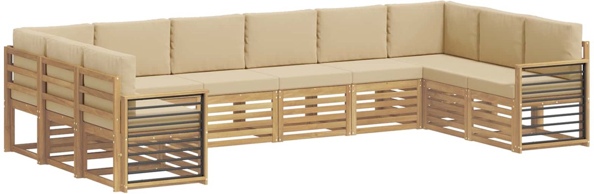 vidaXL Buiten - bank - set - 10 - st - 10-zits - Wit - en - Beige - Polyester Wit en Beige