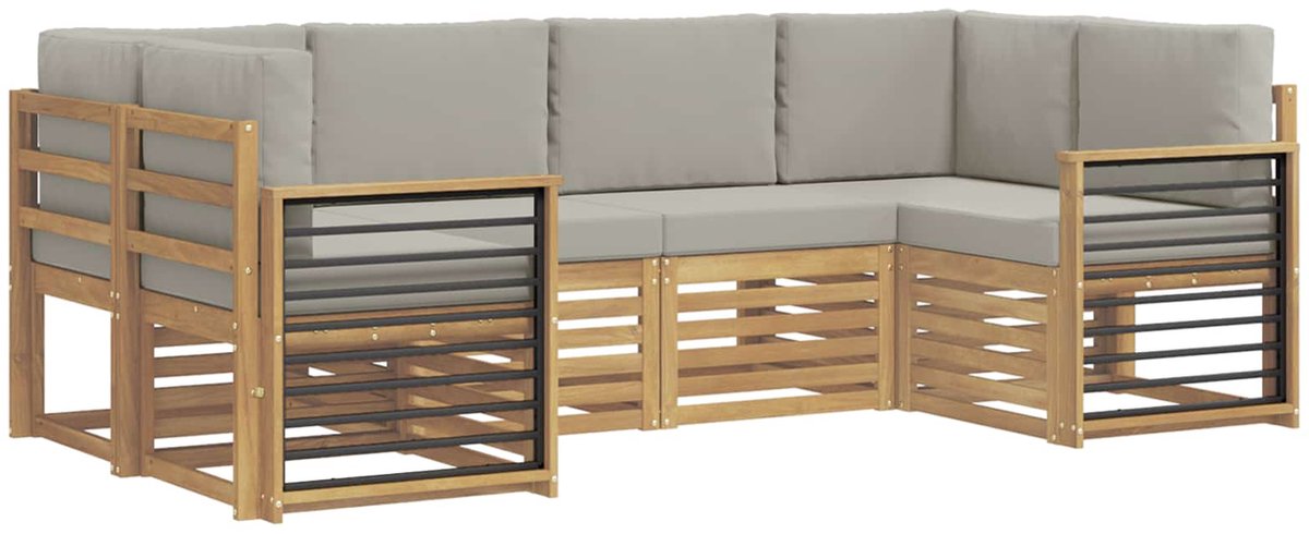 vidaXL Buiten - bank - set - 6 - st - 6-zits - Wit - en - Lichtgrijs - Polyester Wit en Lichtgrijs