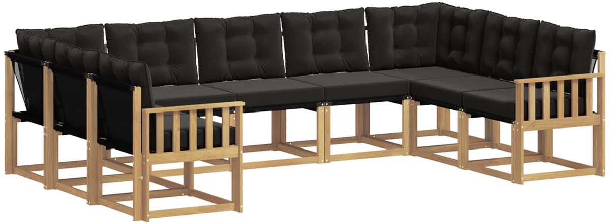 vidaXL Buiten - bank - set - 9 - st - 9-zits - Wit - en - zwart Wit en zwart