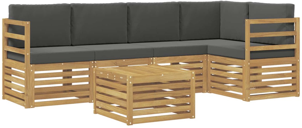 vidaXL Buiten - bank - set - 6 - st - 5-zits - Wit - en - antracietkleurig - Polyester Wit en antracietkleurig