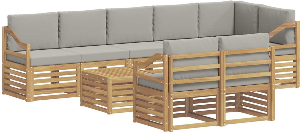 vidaXL Buiten - bank - set - 9 - st - 8-zits - Wit - en - Lichtgrijs - Polyester Wit en Lichtgrijs