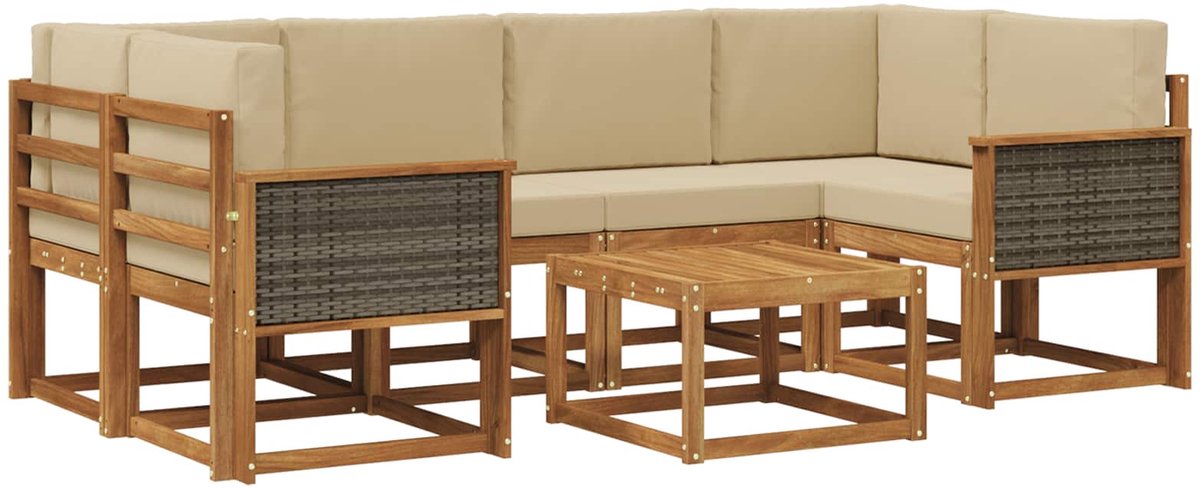 vidaXL Buiten - bank - set - 5 - st - 6-zits - Natuurlijk - en - Beige Natuurlijk en Beige