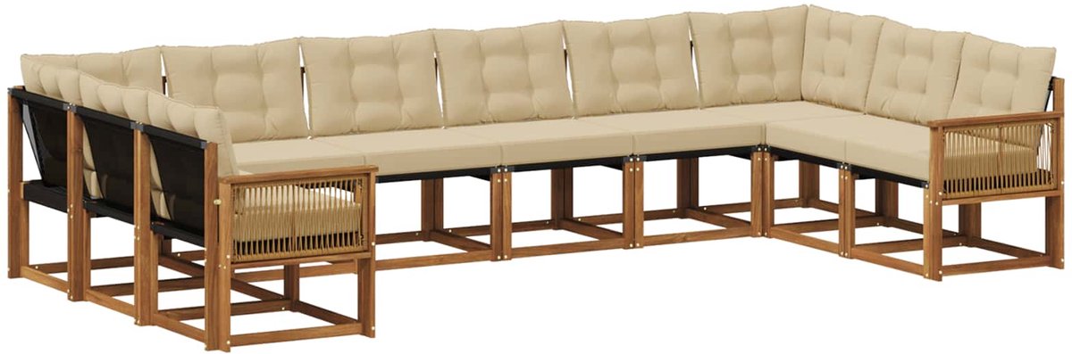 vidaXL Buiten - bank - set - 10 - st - Natuurlijk - en - Beige Natuurlijk en Beige