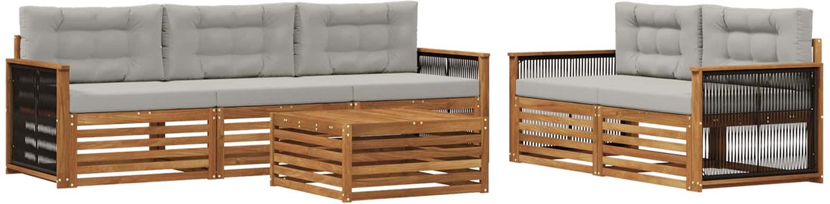 vidaXL Buiten - bank - set - 6 - st - 5-zits - Naturel - en - lichtgrijs Naturel en lichtgrijs