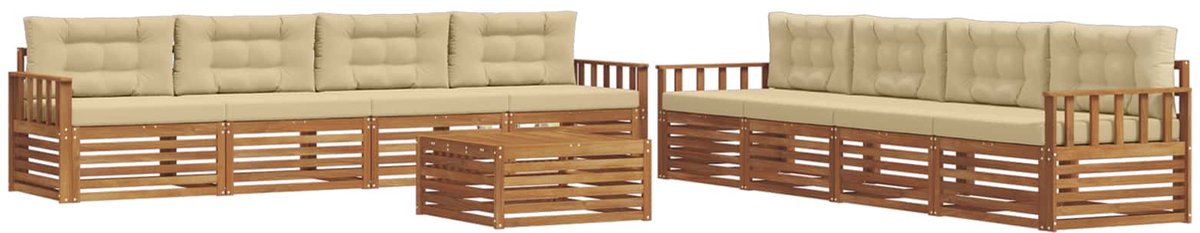 vidaXL Buiten - bank - set - 9 - st - 8-zits - Natuurlijk - en - Beige Natuurlijk en Beige