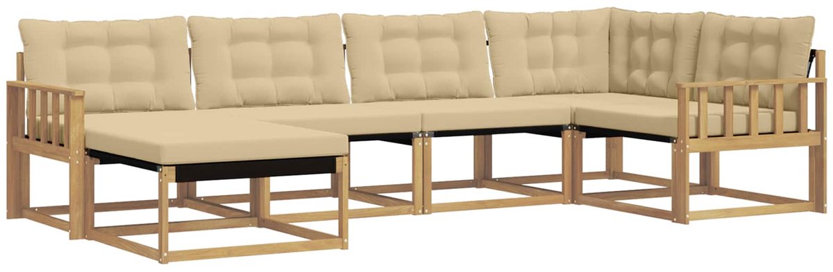 vidaXL Buiten - bank - set - 6 - st - Wit - en - Beige - Massief - Acacia - Hout Wit en beige