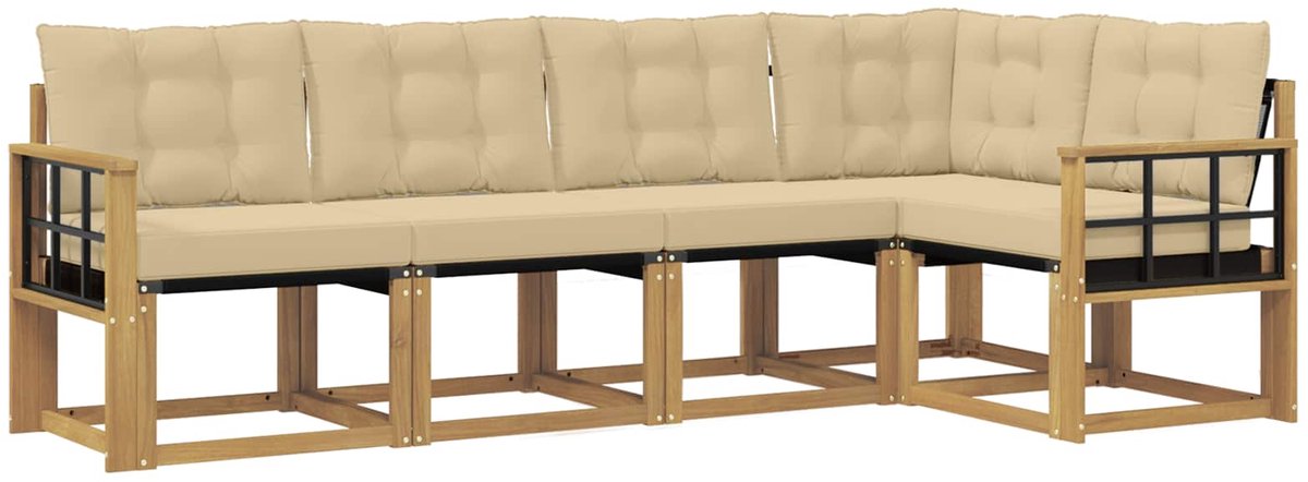 vidaXL Buiten - bank - set - 5 - st - 5-zits - Wit - en - Beige Wit en Beige