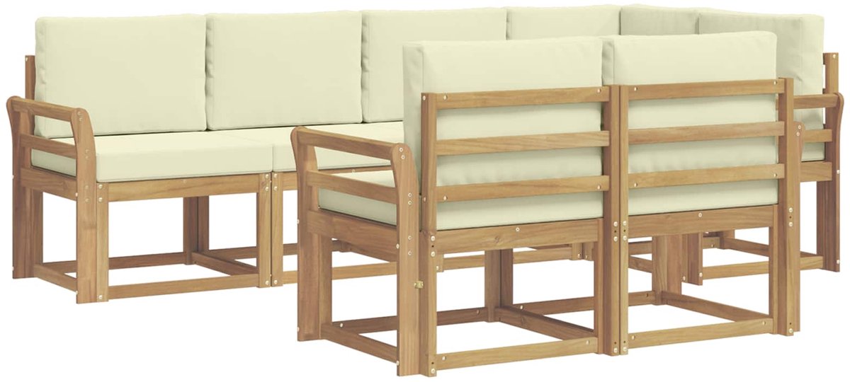 vidaXL Buiten - bank - set - 7 - st - 7-zits - Wit - en - crèmekleurig - Polyester Wit en crèmekleurig