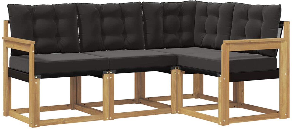 vidaXL Buiten - bank - set - 4 - st - 4-zits - Wit - en - zwart Wit en zwart