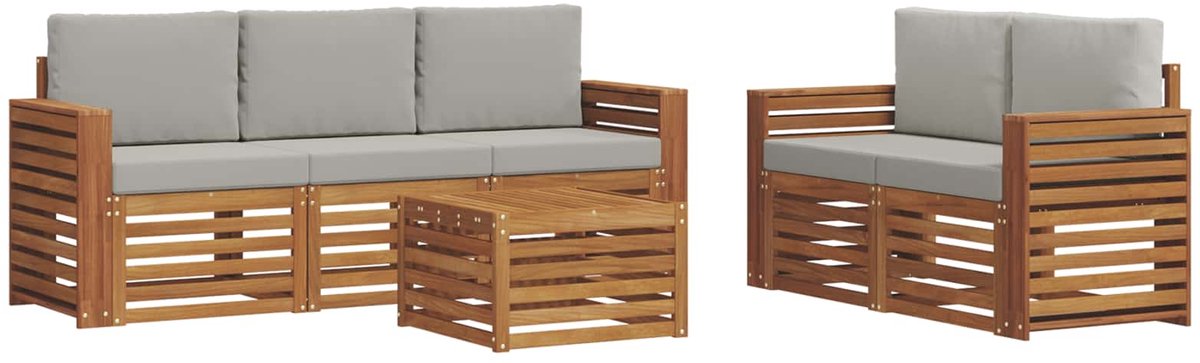 vidaXL Buiten - bank - set - 6 - st - 5-zits - Naturel - en - lichtgrijs Naturel en lichtgrijs