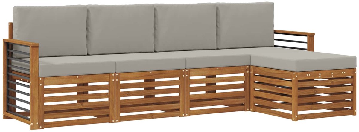 vidaXL Buiten - bank - set - 5 - st - Naturel - en - lichtgrijs Naturel en lichtgrijs