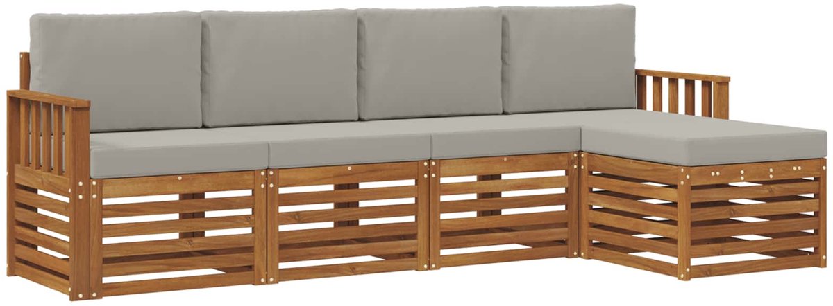 vidaXL Buiten - bank - set - 5 - st - 5-zits - Naturel - en - lichtgrijs Naturel en lichtgrijs