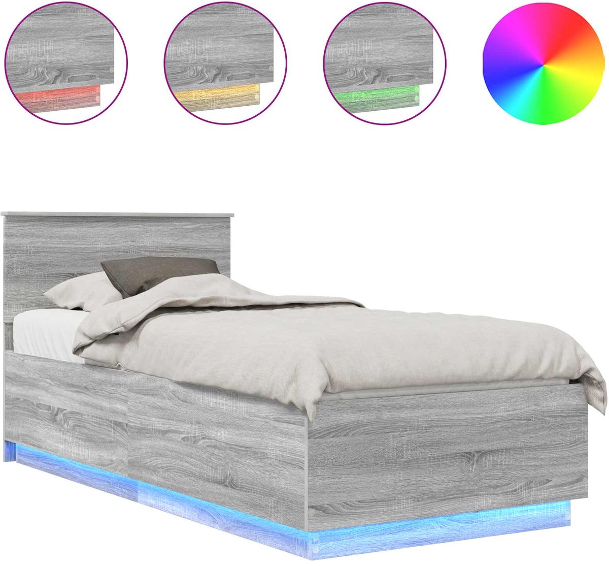 vidaXL Bedframe - met - hoofdeinde - Grijs - Sonoma - 100 - x - 200 - cm - Bewerkt - hout Grijs sonoma