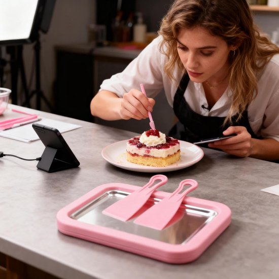 IJsrollermachine - IJsmaker Rolletjes - Desserts Maken - Dubbele Schraper - Niet gespecificeerd - Roze — afbeelding 4